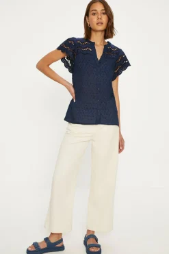 New Oasis Dobby Textured Blouse Navy