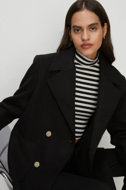 Sale Oasis Double Breasted Pea Coat Black