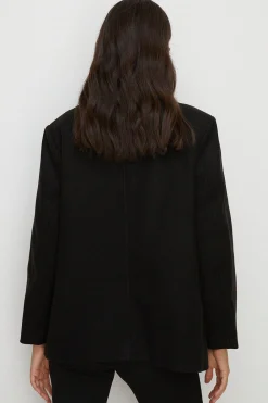 Sale Oasis Double Breasted Pea Coat Black