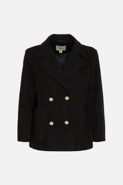 Sale Oasis Double Breasted Pea Coat Black