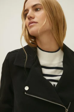 Hot Oasis Double Crepe Biker Coat Black