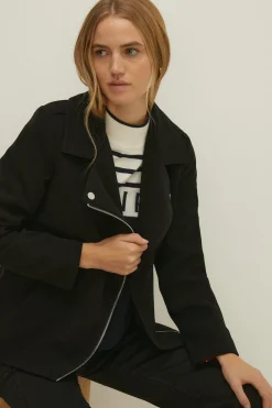 Hot Oasis Double Crepe Biker Coat Black