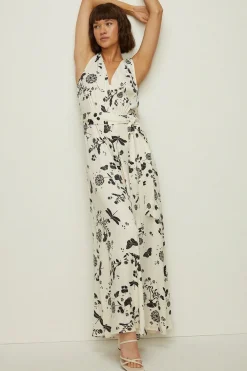 Discount Oasis Dragonfly Print V Neck Satin Jumpsuit Ivory