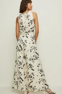 Discount Oasis Dragonfly Print V Neck Satin Jumpsuit Ivory