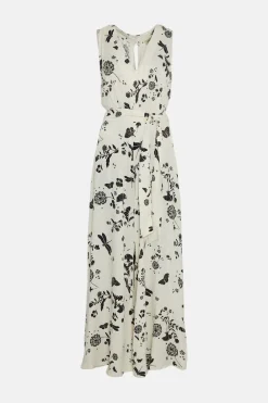 Discount Oasis Dragonfly Print V Neck Satin Jumpsuit Ivory