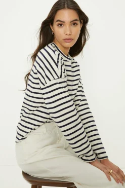Sale Oasis Drop Shoulder Stripe Long Sleeve Top Navy