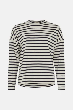 Sale Oasis Drop Shoulder Stripe Long Sleeve Top Navy