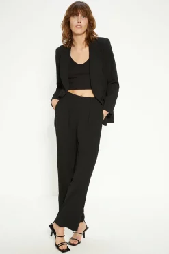 Fashion Oasis Eden Pleat Detail Relaxed Straight Leg Black