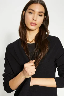 Fashion Oasis Edge To Edge Rib Sleeve Oversized Cardigan Black