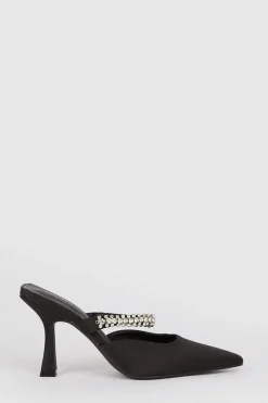 New Oasis Embellished Backless Court Shoes Black