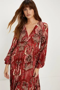 Discount Oasis Embellished Boho Paisley Tie Maxi Dress Red
