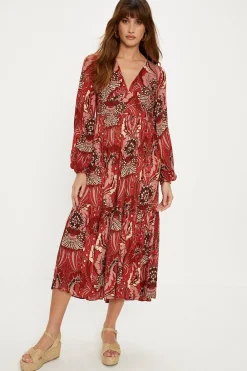 Discount Oasis Embellished Boho Paisley Tie Maxi Dress Red