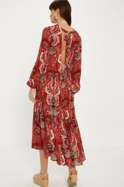 Discount Oasis Embellished Boho Paisley Tie Maxi Dress Red