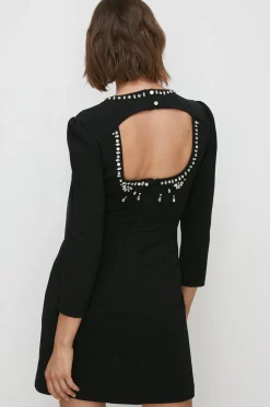 Hot Oasis Embellished Cady Crepe Mini Dress Black