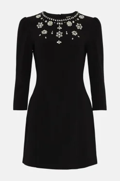 Hot Oasis Embellished Cady Crepe Mini Dress Black