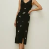 Hot Oasis Embellished Cady Crepe Twist Front Midi Dress Black