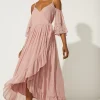 Best Oasis Embellished Cold Shoulder Wrap Midi Dress Blush