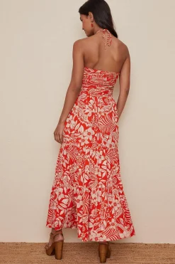 Outlet Oasis Embellished Cut Out Keyhole Midi Dress Coral