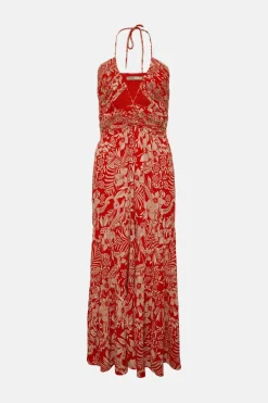 Outlet Oasis Embellished Cut Out Keyhole Midi Dress Coral