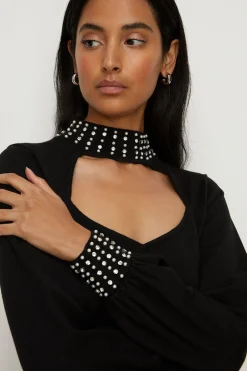 Hot Oasis Embellished Detail Sweetheart Jumper Black