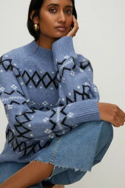Online Oasis Embellished Fairisle Jumper Blue