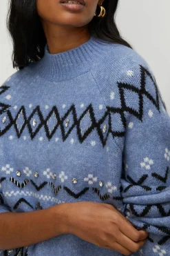 Online Oasis Embellished Fairisle Jumper Blue