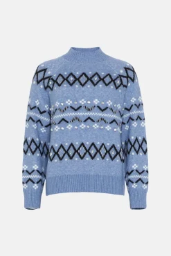 Online Oasis Embellished Fairisle Jumper Blue