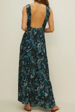 Fashion Oasis Embellished Paisley Lattice Maxi Dress Navy
