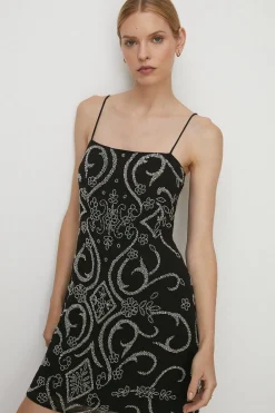 Hot Oasis Embellished Strappy Mini Dress Black