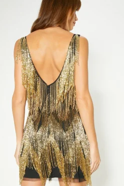 Discount Oasis Embellished Tassel Fringe Mini Dress Black