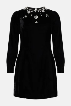 Discount Oasis Embellished Velvet Mini Dress Black