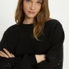 Best Oasis Embroidered Broderie Sleeve Sweatshirt Black