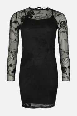New Oasis Embroidered Mesh Tie Back Mini Dress Black