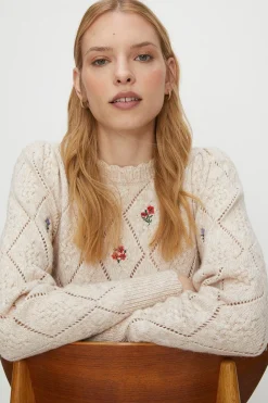 Sale Oasis Embroidered Pointelle Detail Jumper Pink