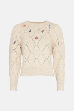 Sale Oasis Embroidered Pointelle Detail Jumper Pink