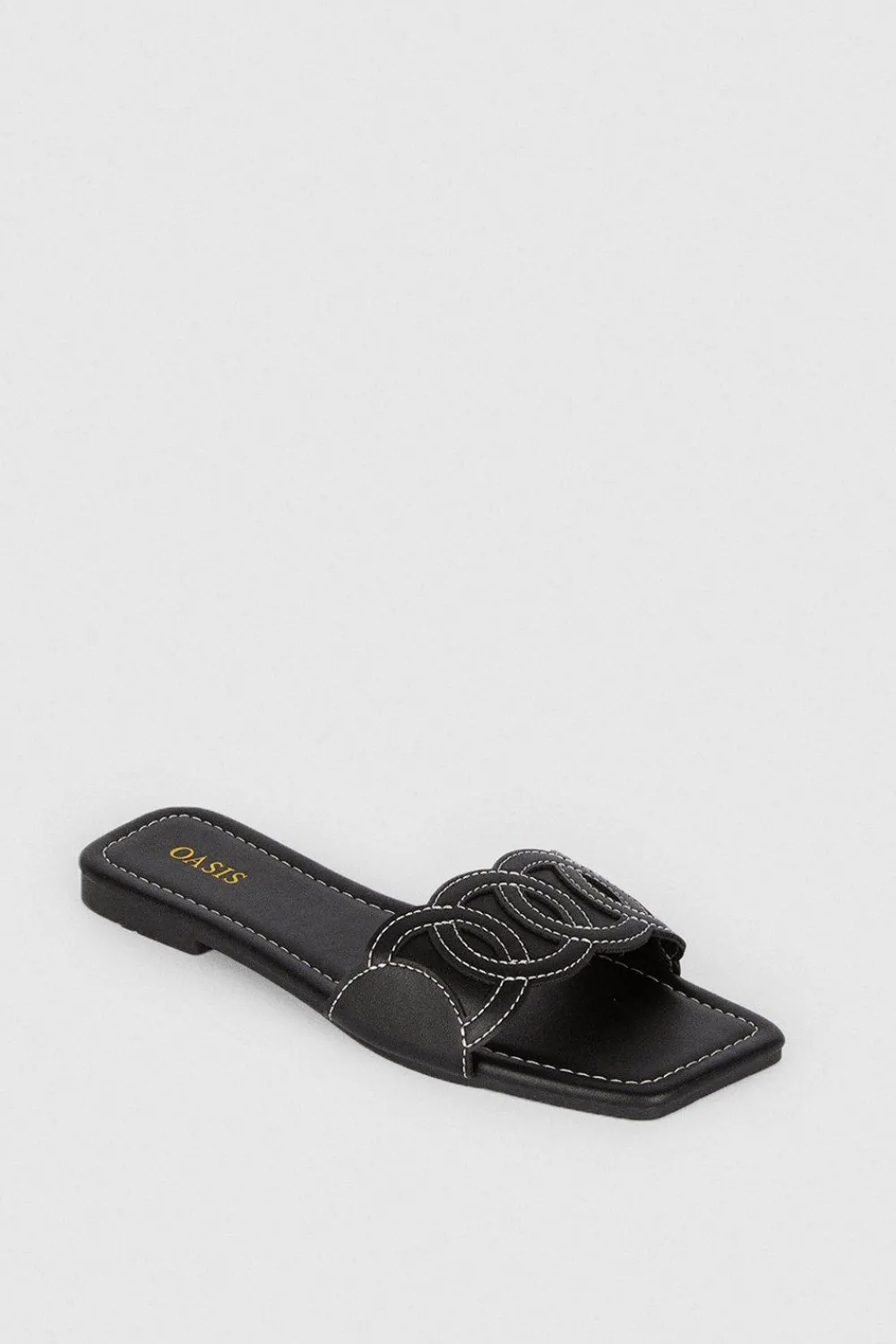 Hot Oasis Embroidered Square Toe Slides Black