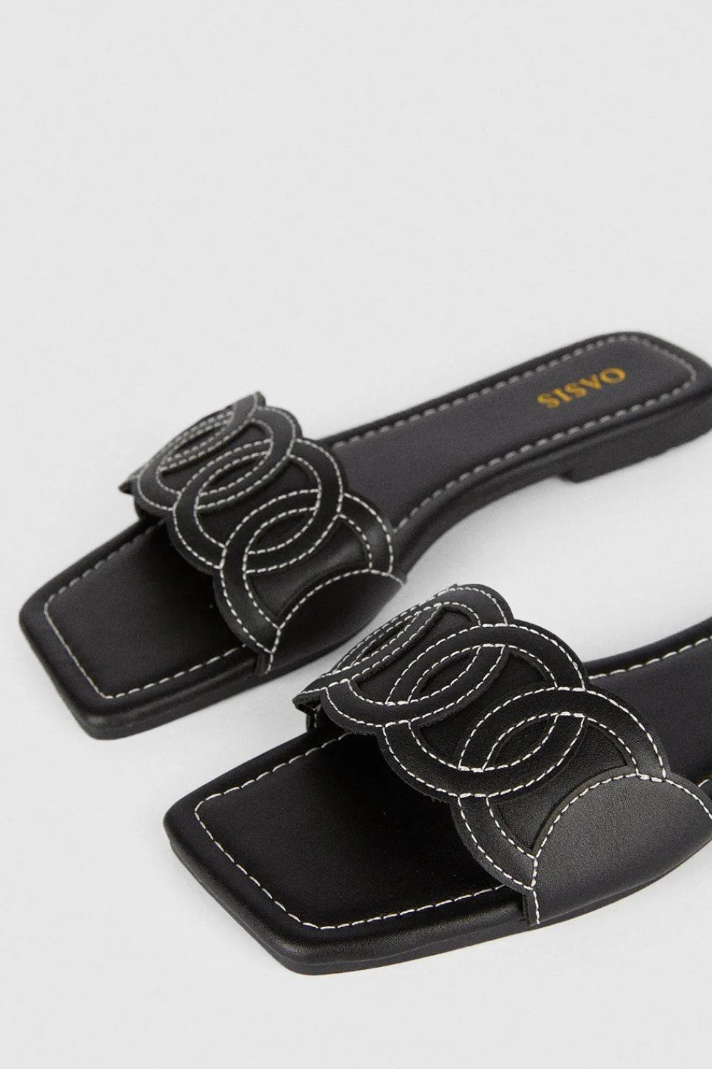 Hot Oasis Embroidered Square Toe Slides Black