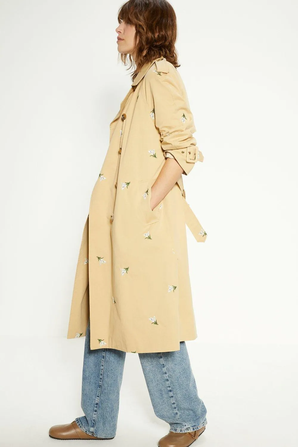 Clearance Oasis Embroidered Trench Coat Beige