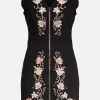 New Oasis Embroidered Zip Through Denim Dress Black