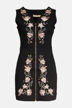 New Oasis Embroidered Zip Through Denim Dress Black