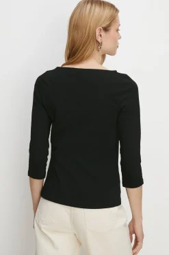 Sale Oasis Essential ¾ Sleeve Slash Neck Jersey T-Shirt Green