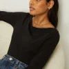 Hot Oasis Essential Cotton 3/4 Sleeve Slash Neck Jersey Top Black