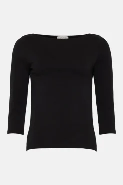 Hot Oasis Essential Cotton 3/4 Sleeve Slash Neck Jersey Top Black