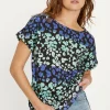 Sale Oasis Essential Cotton Animal Roll Sleeve Slub T-Shirt Blue
