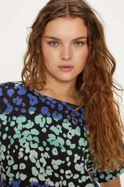 Sale Oasis Essential Cotton Animal Roll Sleeve Slub T-Shirt Blue