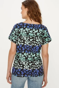 Sale Oasis Essential Cotton Animal Roll Sleeve Slub T-Shirt Blue