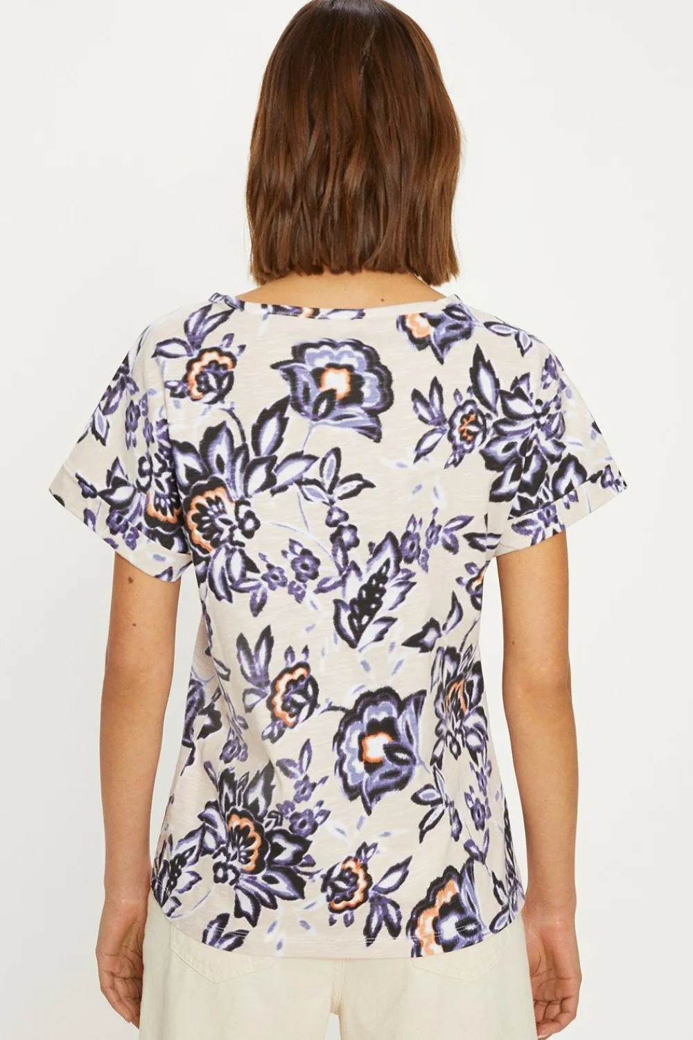 Best Oasis Essential Cotton Floral Roll Sleeve Slub T-Shirt Navy