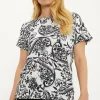 Discount Oasis Essential Cotton Paisley Roll Sleeve Slub T-Shirt Ivory