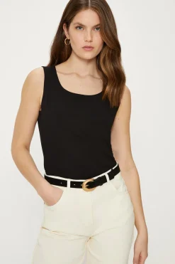 New Oasis Essential Cotton Scoop Neck Vest Top Black