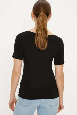 Online Oasis Essential Cotton Short Sleeved Sweetheart Top Black